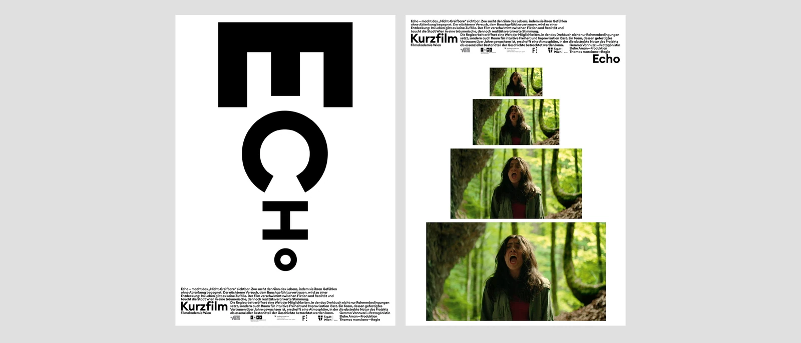 Black-and-white Echo poster with vertically arranged letterforms.