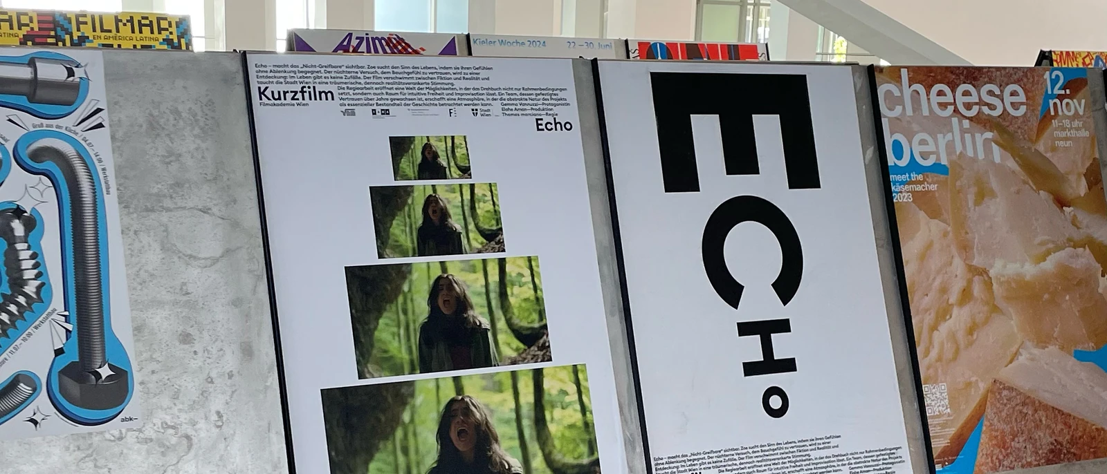 Two Echo posters combining film stills and black-and-white lettering.