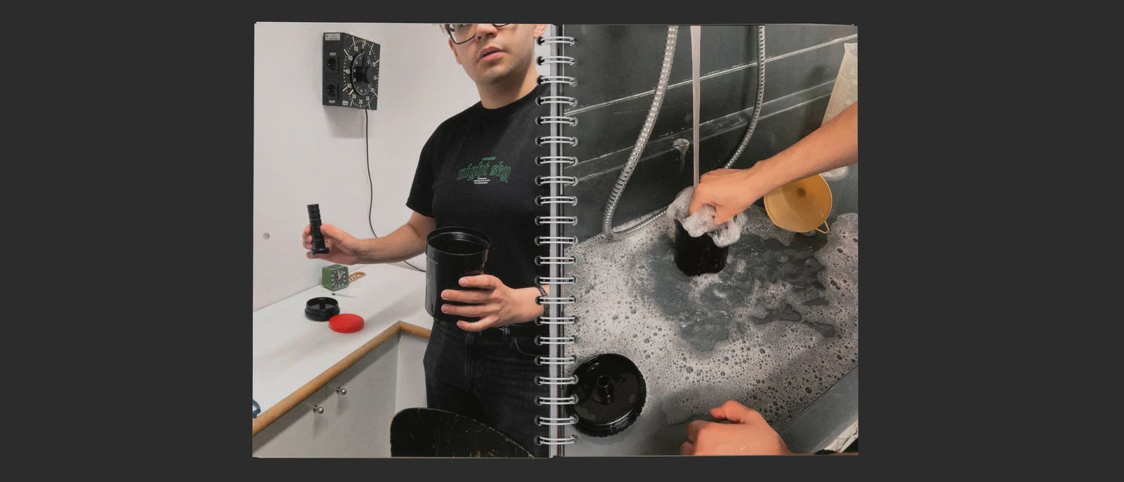 Open thesis spread with two process photographs.