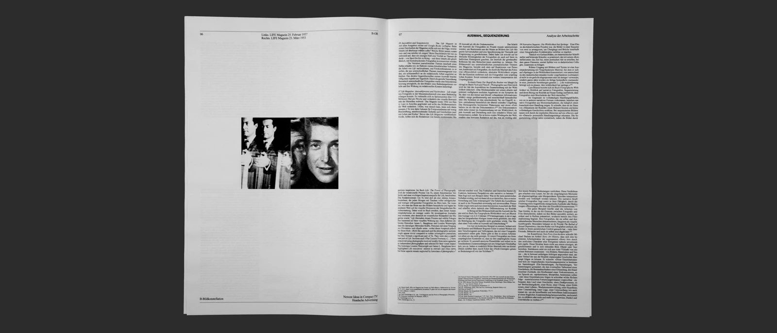 Open spread with two black-and-white portraits and text columns.
