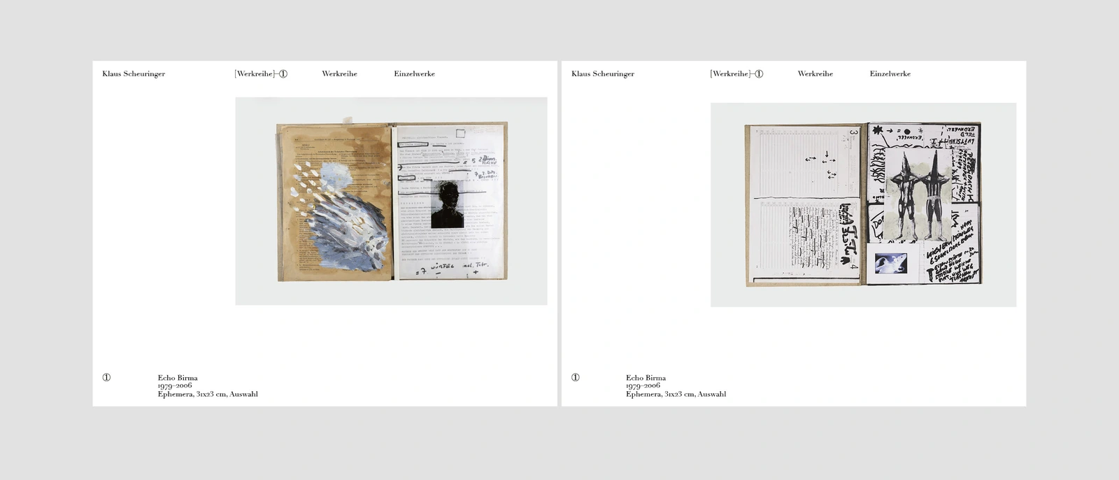 Archive pages with studio reproductions of mixed-media works.