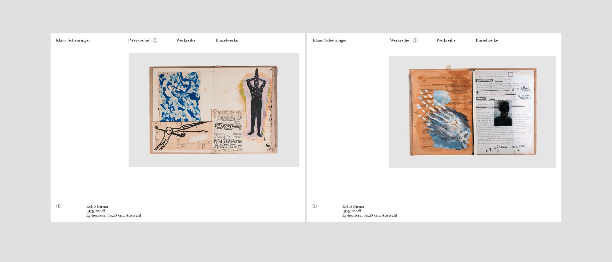 Archive pages with studio reproductions of mixed-media works.