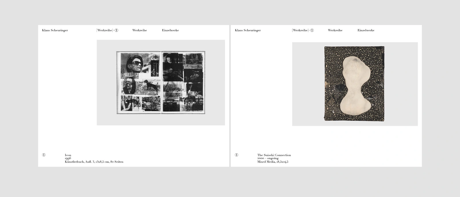 Archive pages with studio reproductions of photographic and mixed-media works.