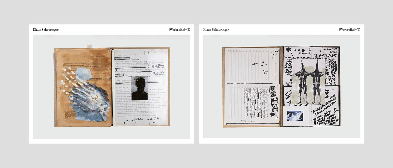Archive pages with studio reproductions of mixed-media works.